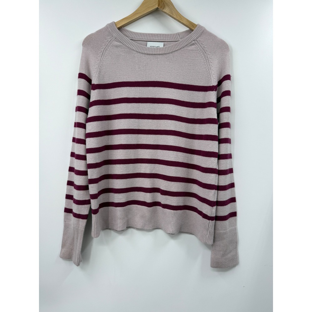 Stitches + Stripes Womens Mauve Burgundy Striped Raglan Sweater M